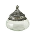 thumbnail image 1 of Grand Tour Jar, Iconic Palmetto Patterned Metal, Knob Top, Textured Clear Glass Belly, 5 Inches Diameter x 6 Inches Tall, 1 of 3