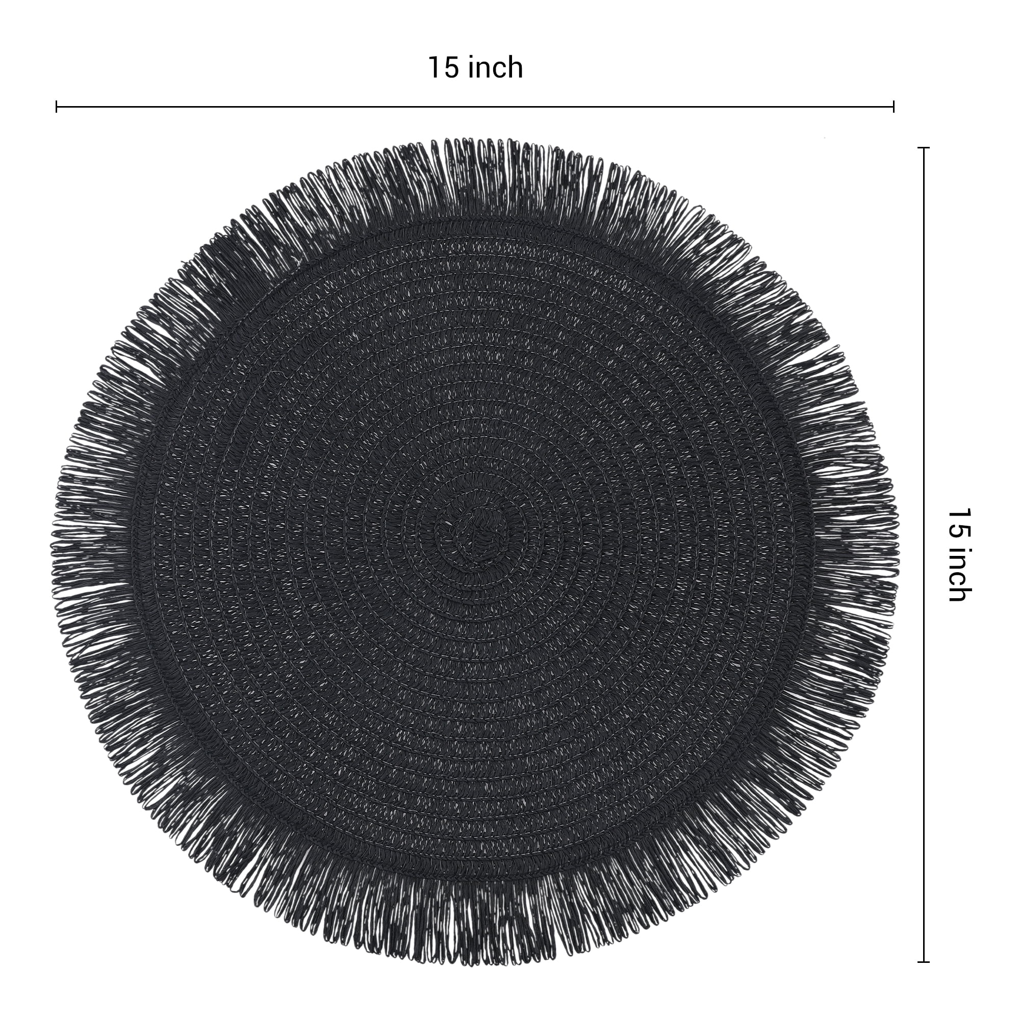 Unique Bargains Rustic Tassel Place Mats Set of 6 for Dining Table Decor Black 15"x15"