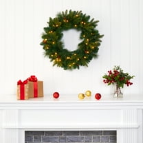 Nearly Natural 24" Mixed Pine Artificial Christmas Wreath with 35 Clear LED Lights and Pinecones