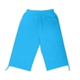 thumbnail image 4 of WIZUTIZ Women's Bermuda Shorts Long Relaxed Wide Leg Sports Loose Shorts Mid Rise Solid Shorts Knee-Length with Pockets Tie Side Jogging Trousers for Ladies Trendy Anniversary Blue Linen, 4 of 6
