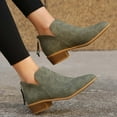 thumbnail image 6 of Lovskoo 2024 Ankle Boots for Women Faux Suede Wedding Dress Shoes Pointed Toe Chunky Block Heel Cut Out Fashion Solid Color Back Zipper Short Booties Olive Green, 6 of 7