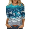 thumbnail image 2 of JTZGDY Western Shirts for Women Plus Size Ethnic Style Tops Plus Size 3/4 Lenght Sleeve Vintage Bleached Crewneck Tunic Tees Loose Oversied Graphic Tshirt Tops Multicolor#07 XL, 2 of 6