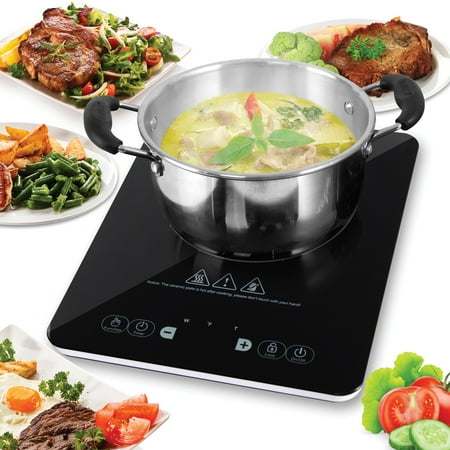 NutriChef 14.2 in Electric Cooktop - 1 Elements - Temperature Control, Non-stick, Easy Clean - Black