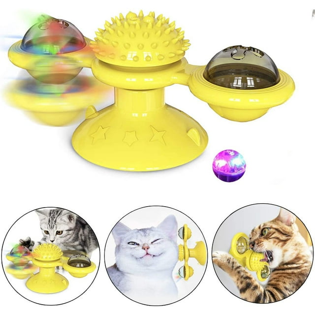 Rotating Windmill Cat Toy, Turning Windmill Turntable Tickle Teasing Cat Toy Scratcher Hair Brush