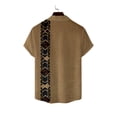 thumbnail image 2 of Short Sleeve Button Down Shirts for Men Linen Shirts Vintage Summer Casual Loose Solid Color Stand Collar Vacation Shirts Brown 3XL, 2 of 6
