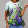 thumbnail image 6 of Flower Hummingbird Womens Tops Women's Fashion Casual Short Sleeve Flower Print Round Neck Pullover Top Blouse, 6 of 6
