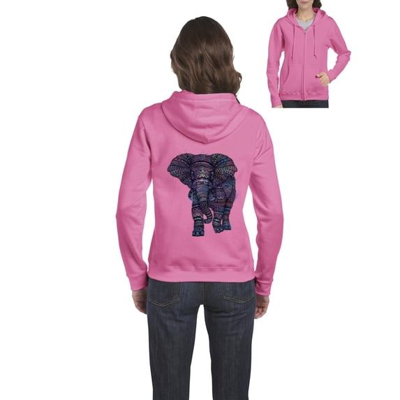 Womens Elephant Full-Zip Hooded Sweatshirt