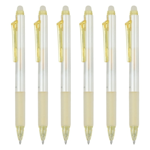 Uxcell 6 Pcs Stylos Gel Effaçables, 0.7mm Paillettes Rétractables Pointe Fine Chaleur Stylos Parfumés Effaçables Écriture Fluide Marqueurs Parfum Fraise pour Scrapbooking Peinture Écriture, Jaune Clair