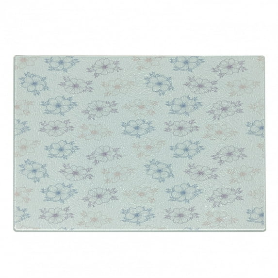 Anemone Flower Cutting Board, Bridal Corsage Design Garden Bedding Plants in Soft Colors, Decorative Tempered Glass Cutting and Serving Board, Small Size, Dried Rose Slate Blue, by Ambesonne