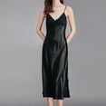 thumbnail image 2 of Ichuanyi Woman Dress Womens Sleeveless V Neck Homewear Satin Pajamas Long Dress Nightgowns Sleepwear, 2 of 5