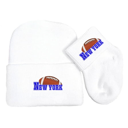 Future Tailgater Newborn Baby Knit Cap and Socks Set for New York Blue Fans