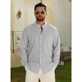 thumbnail image 3 of sogami Men's Long Sleeve Cotton Linen Shirts Standing Collar Button Down Shirt, 3 of 7