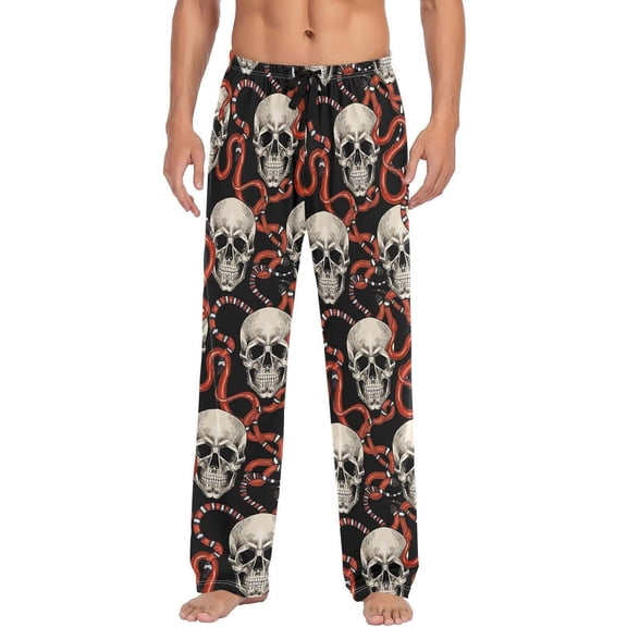 GZHJMY Men's Pajama Pants - Snake Skulls, Loose Thin PJs Lounge Sleep Bottoms with Pockets Drawstring, Pajama Bottoms for Home and Rest, Medium