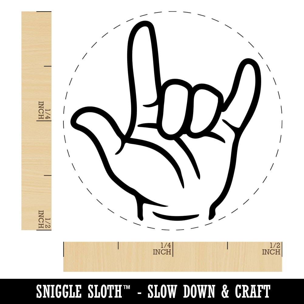 I Love You Hand Sign Language Self-Inking Rubber Stamp Ink Stamper - Brown Ink - Mini 1/2 Inch
