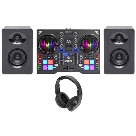 Hercules Instinct P8 USB DJ Controller+Sound Card+(2) Samson Monitors+Headphones
