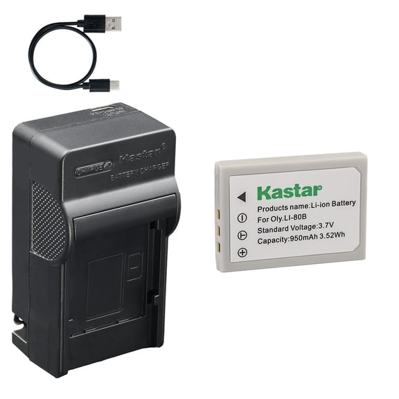 Kastar 1-Pack Battery and AC & USB-C Charger, Compatible with Li-80B NP-900 Camera, for Olympus T100 T110 X36 X960 and Digital Cameras E53 E63 E720 Vivicam 5105S 5300 5340 7100S HDC531 HDC641