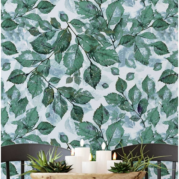 S4Sassy Self-Stick Decorative Wallpaper, Watercolor Leaves Wall Paper, Vinyl Waterproof Contact Paper, Green, 25"x120" Removable Renter Friendly Wall Covering For Bedroom, Dining room