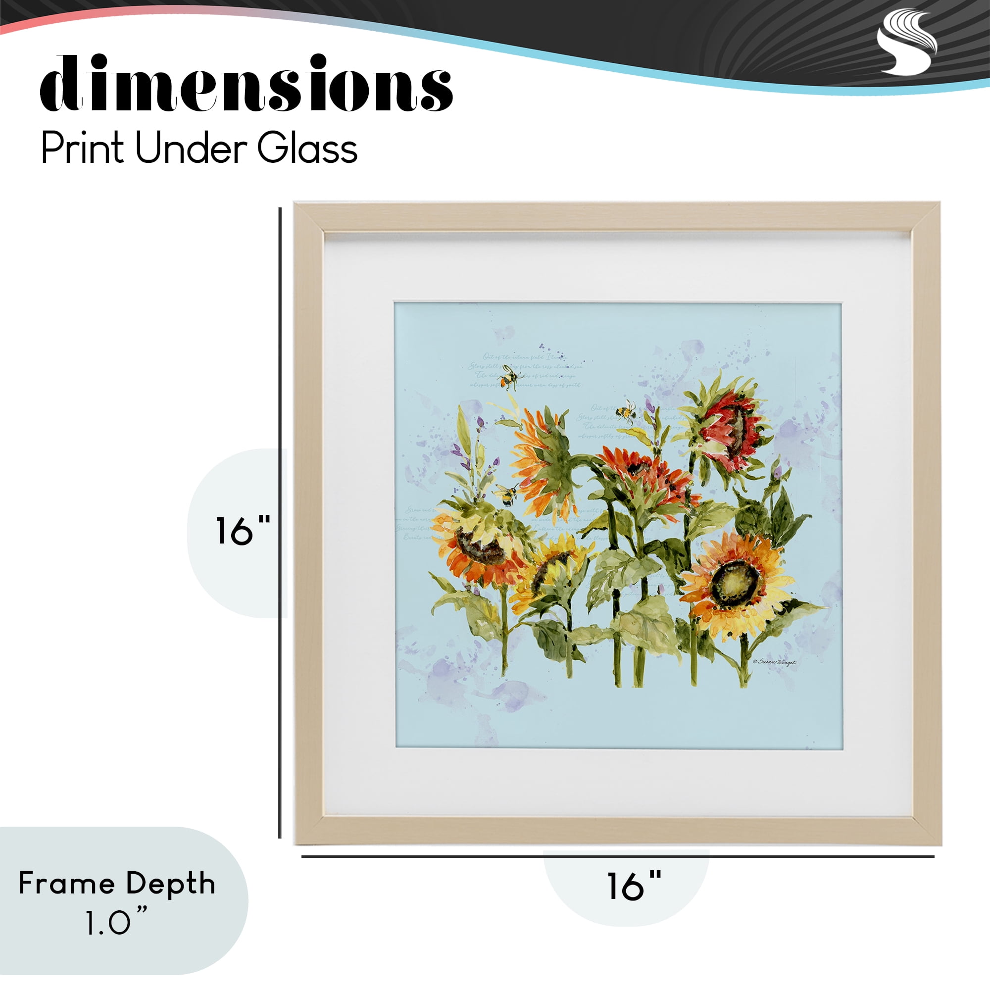 Stupell Industries Sunflowers & Bee on Blue Birch Framed Print Under Glass, design by Susan Winget