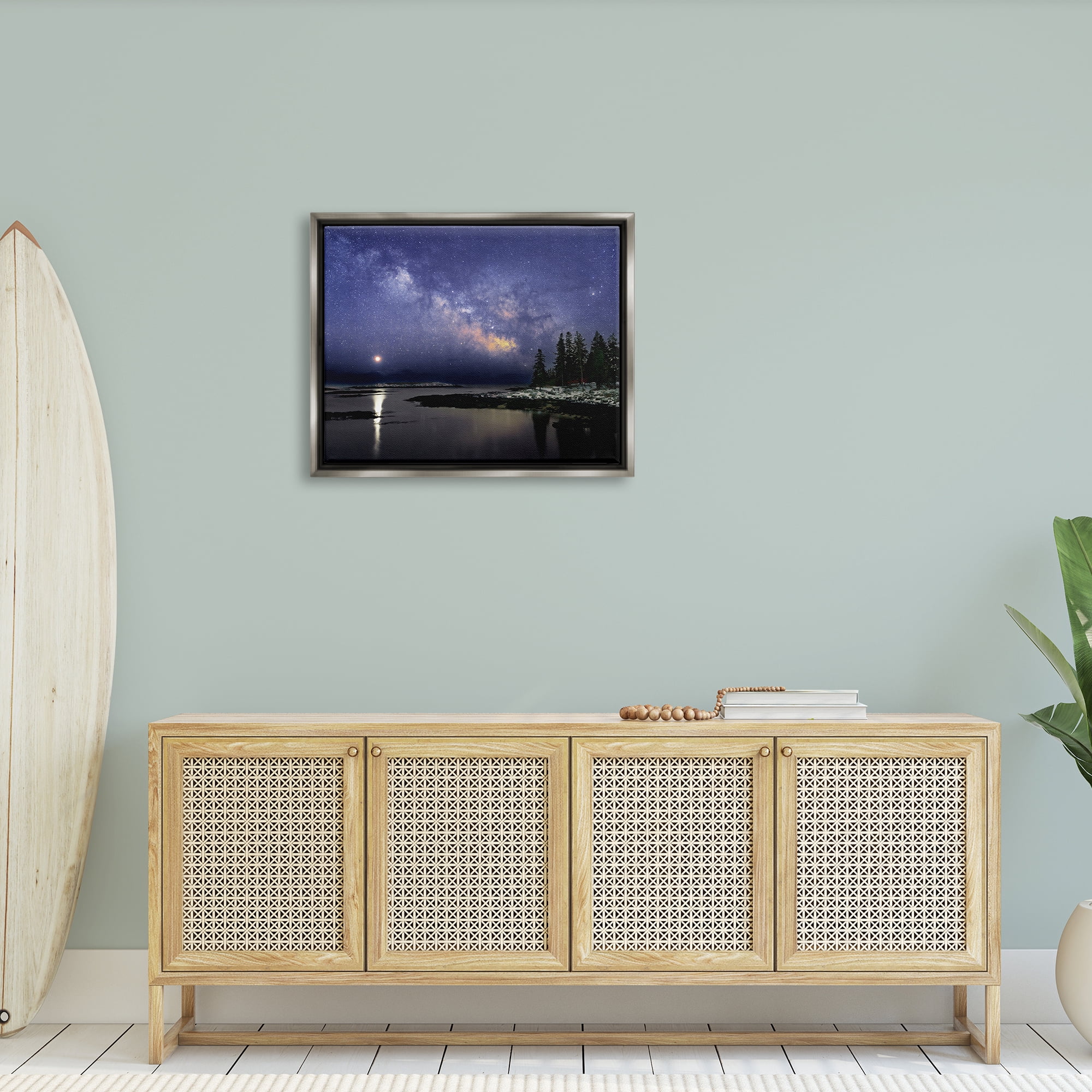 Stupell Galaxy Stars Over Coastal Winter Night Landscape Photography Gray Floater Framed Art Print Wall Art