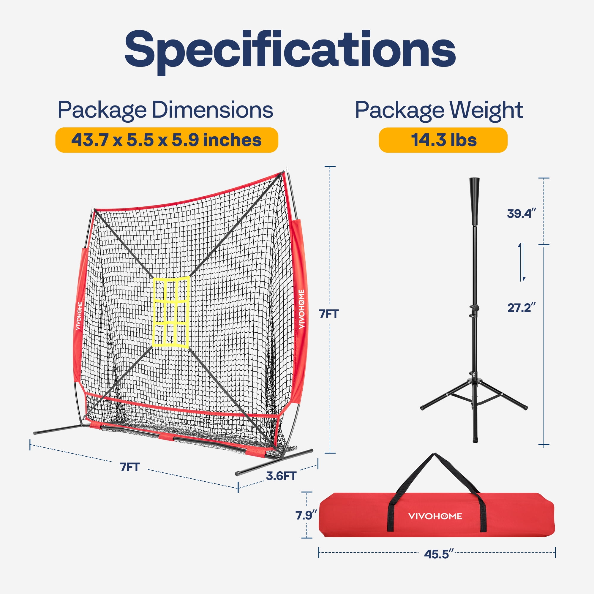 SPECSTAR Baseball Net, 7 x 7 ft Baseball Softball Hitting Net with Large Ball Collection System, Baseball Net for Batting and Pitching with 2 Strike Zone, Batting Tee, Carry Bag