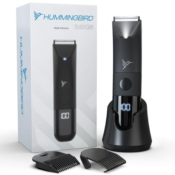 HUMMINGBIRD MK5 Pubic Hair Trimmer for Men – Ceramic Blade, No Nick, No Cut, Ball Trimmer, Waterproof, USB-C Rechargeable, LED Display, Charging Dock & Tr