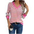 thumbnail image 2 of thefmos Women's Fall Winter Striped Long Sleeve V Neck Pullover Tops Dressy Casual Blouses Loose Cute Shirts Vacation Fashion Clothes, Pink M, 2 of 6