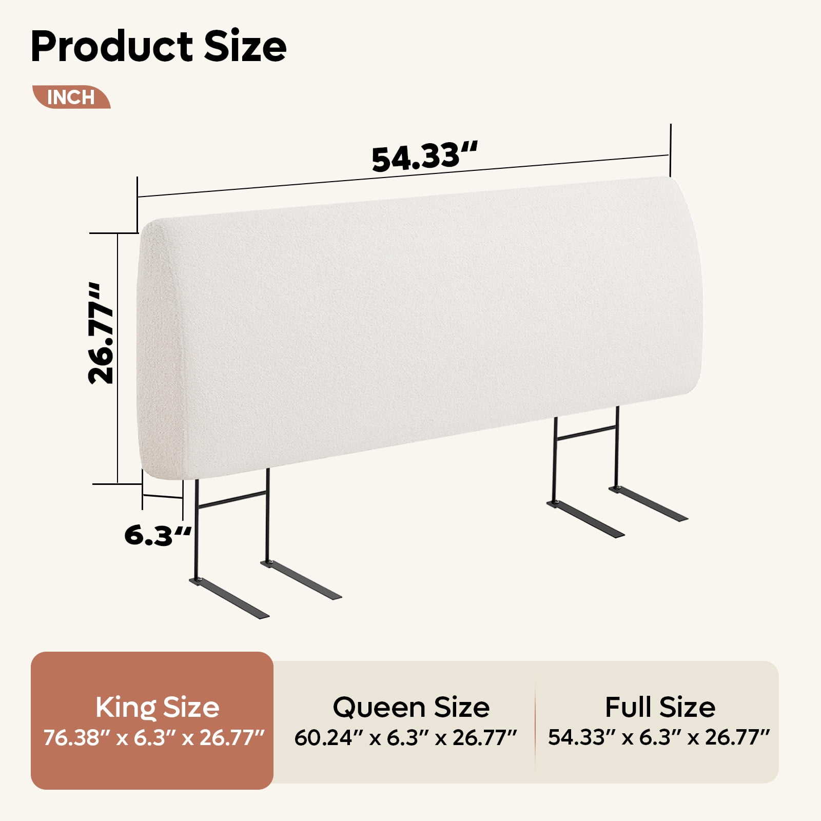 Pinmoco Upholstered Foam Headboard for King Bed, Height Adjustable and Ergonomic Head Board, Teddy Velvet White
