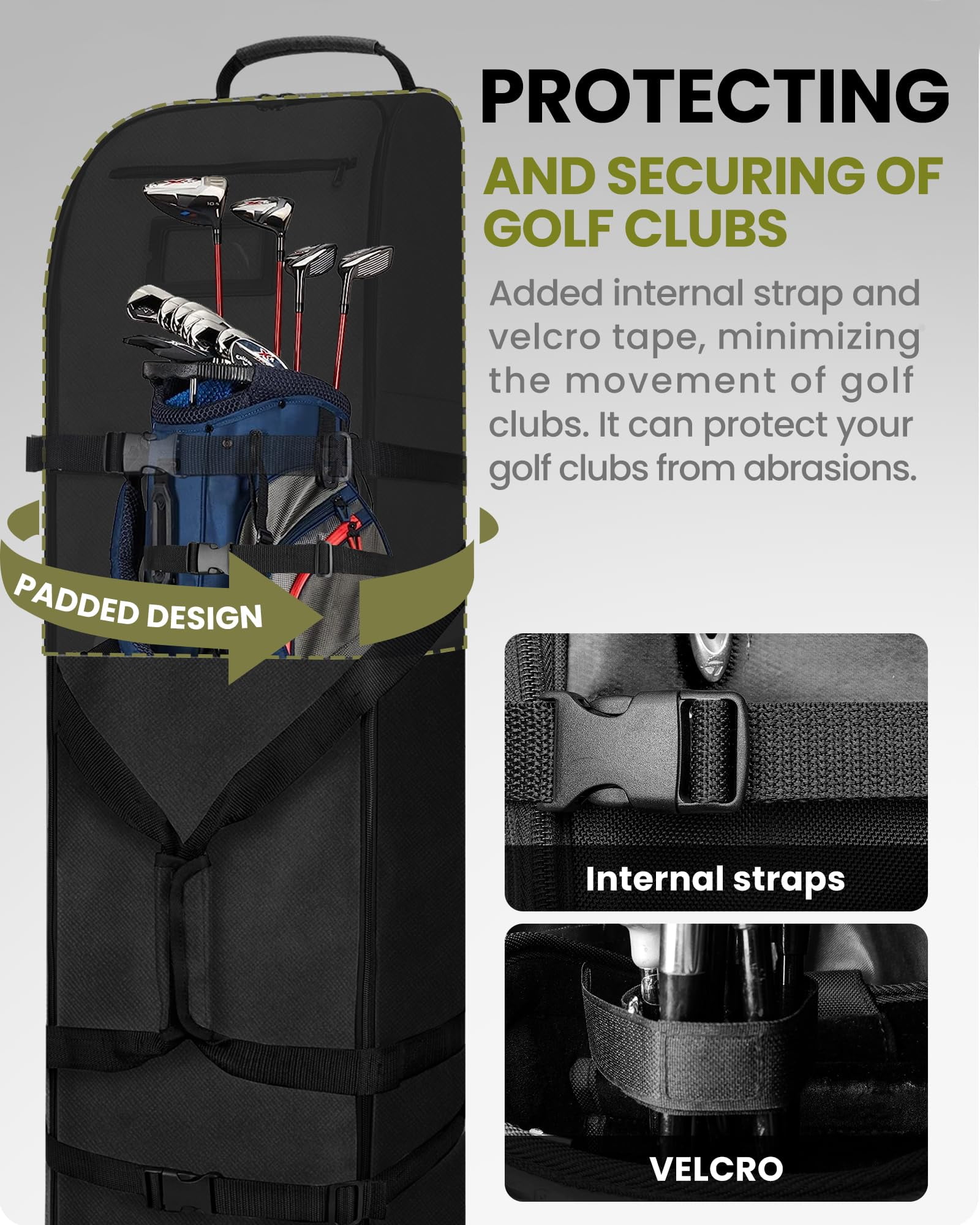 OutdoorMaster Padded Golf Travel Bag with Reinforced Wheels, 900D Heavy Duty Oxford Wear-Resistant and Waterproof Golf Travel Case, Soft-Sided Golf Club Bag