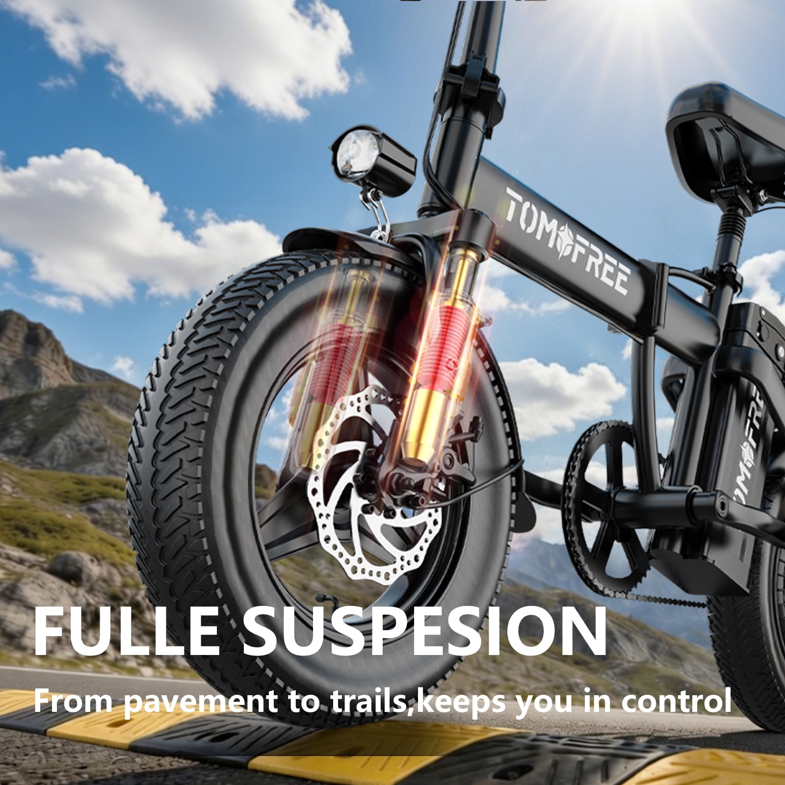 Folding Electric Bike 48V 20AH Removable Battery 20-25MPH 14''x 2.1'' Tire, 25-35miles PAS, Front/Full Suspension, 200lbs Load Ebike for Adult, Adult Electric Bicycles for Commute