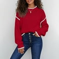 thumbnail image 4 of Fiaer Crew Neck Sweater for Women Trendy Baggy Knitted Pullover Long Sleeve Casual Thermal Warm Comfort Color Blocking Tops Red L, 4 of 5
