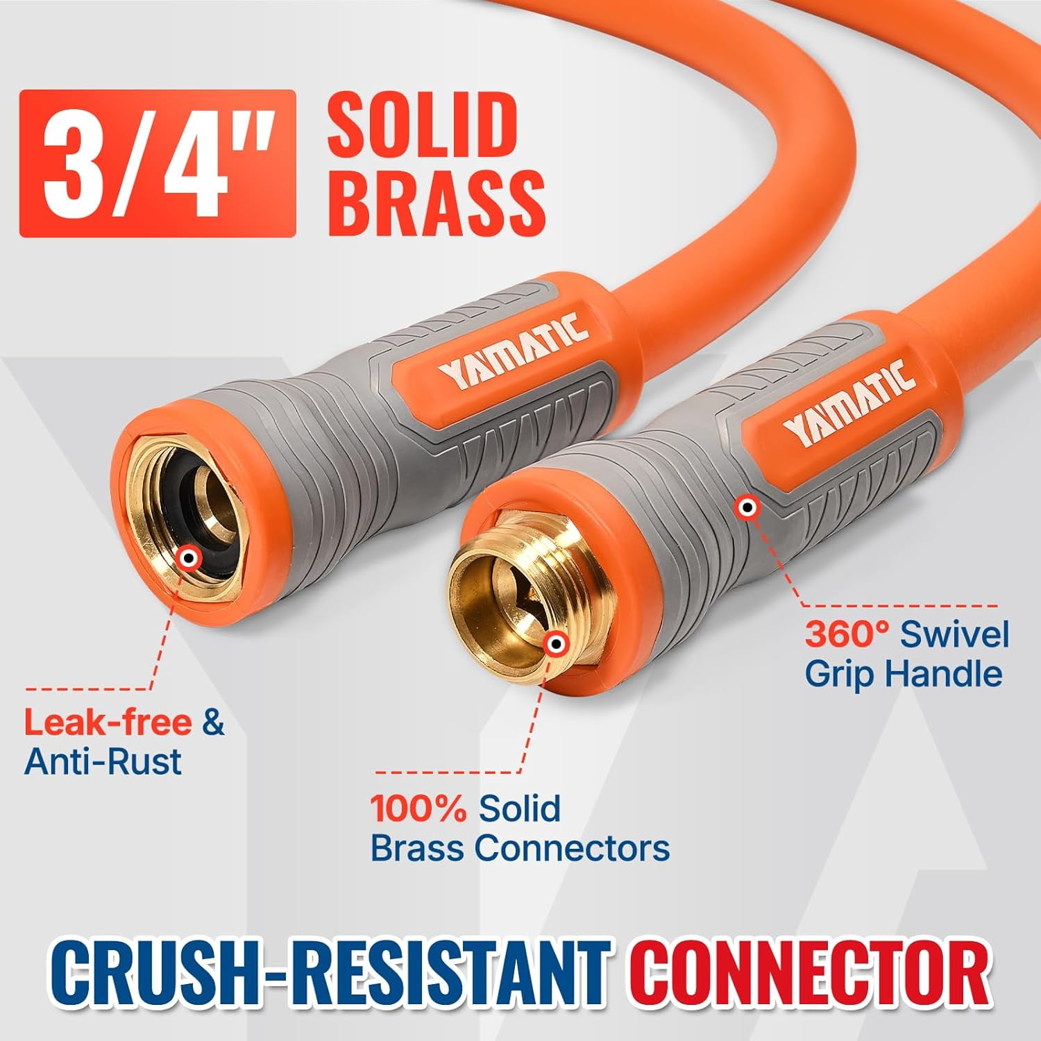YAMATIC Garden Hose 75 ft 5/8", Flexible Water Hose, Burst 600 PSI Orange Polymer Heavy Duty Hose