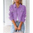thumbnail image 3 of (Purple-M)Women's Basic Button Down Stretch Fitted Long Sleeves Denim Jean Jacket, 3 of 3