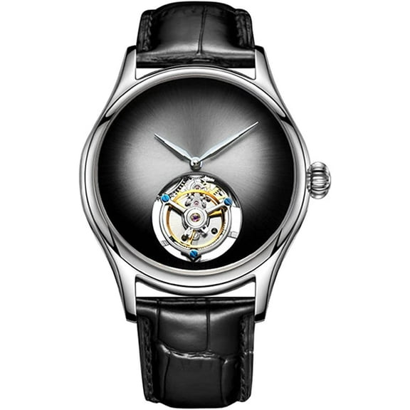 AESOP Analog Mechanical Hand-Wind Wrist Watch Men's Stainless Steel and Leather Sapphire Male Skeleton Real Tourbillon Leopard Eye Clock Waterproof Luminous