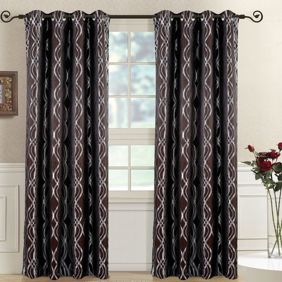 Regalia Abstract Jacquard Textured Grommet Top Curtain Panels (Set of 2) -W104" X L84" Pair - Chocolate