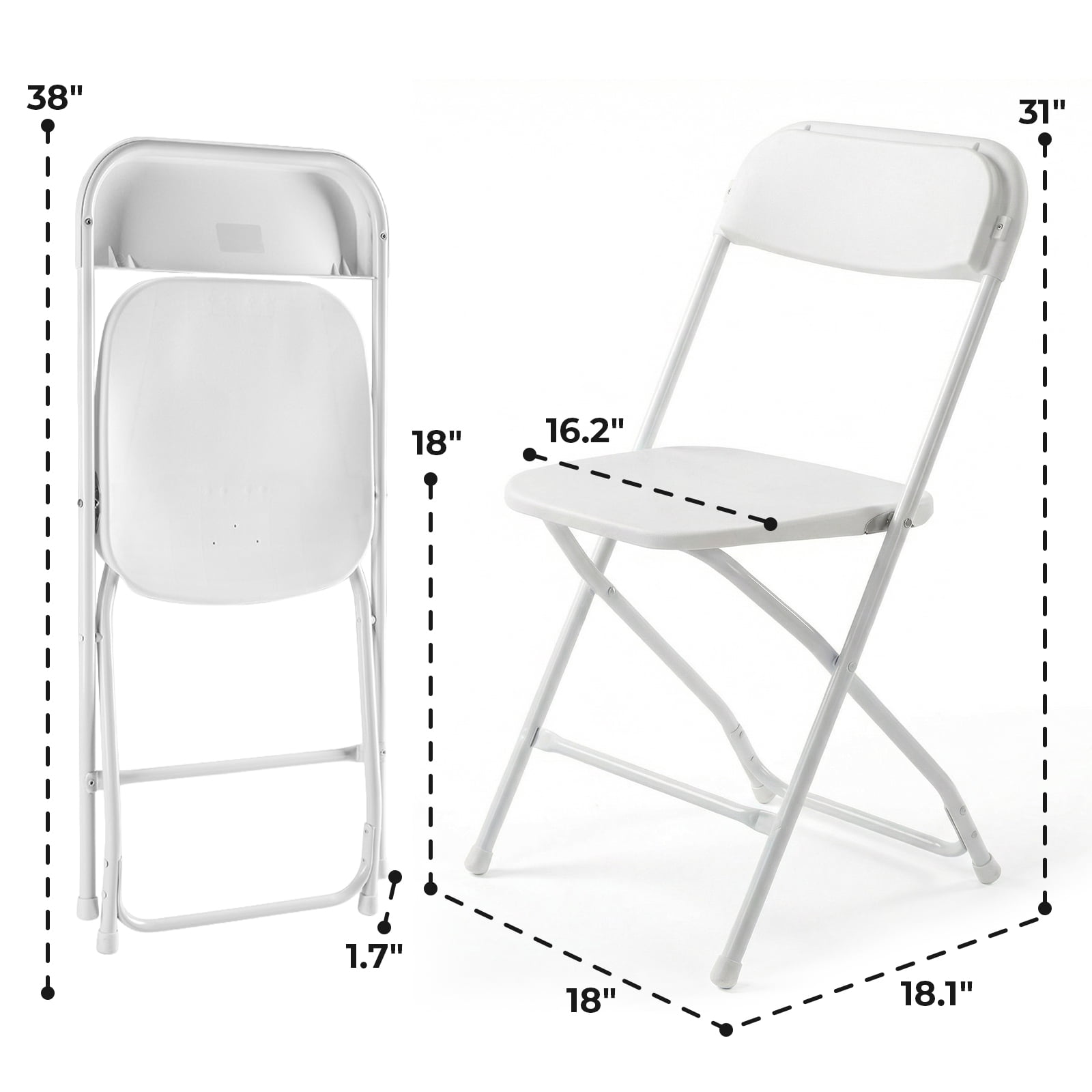 Alvantor Folding Chairs, 4/6/10-Pack White Indoor Outdoor Stackable Portable for Events, Offices, Weddings