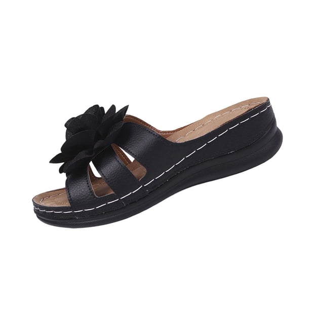 Sandalias Ortopédicas de las Mujeres con Soporte de Arco, Zapatillas de Tacón de Cuña, Diseño Floral Redondo Del Dedo Del Pie Abierto, Zapatillas de las Mujeres con Soporte de Arco, Versátil Más Tama