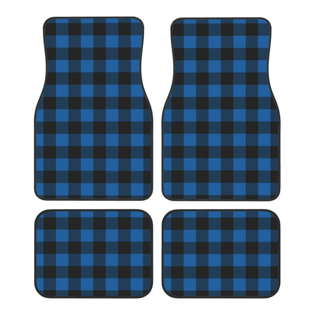 Fotbe Blue Black Plaid Juego de 4 Tapetes para Auto con Estampado – Alfombrillas de Goma Reforzada, Diseño Antideslizante, Protección para Todo el Año – Vehículos, Autos, Camionetas y SUVs