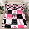 thumbnail image 2 of Feelyou Eat Sleep Golf Queen Sheet Sets for Kids, Girly Pink Stripes Flat Sheet, Modern Ball Sport Queen Fitted Sheet, Luxury Bedroom Decor, 4 Pieces, 2 of 7