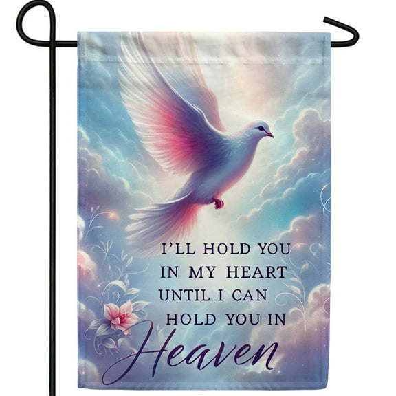 America Forever I'll Hold You in My Heart Garden Flag, 12.5 x 18 inches Flag, In Loving Memory, Dove Religious Memorial Cemetery Bereavement, Seasonal Porch Outdoor Decorative Double Sided Yard Flag