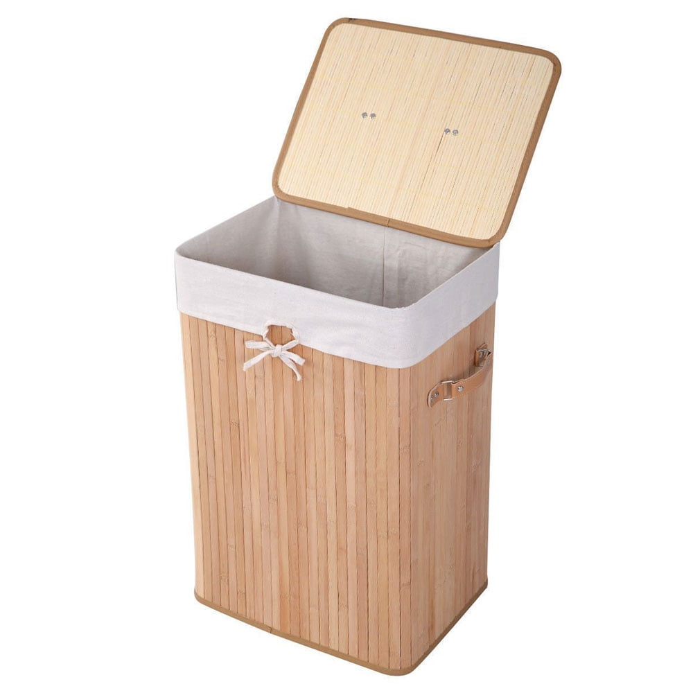 Kepooman Single Lattice Bamboo Foldable Hamper with Lid, Dark Wood Color Kepooman Single Lattice Bamboo Foldable Hamper with Lid, Dark Wood Color