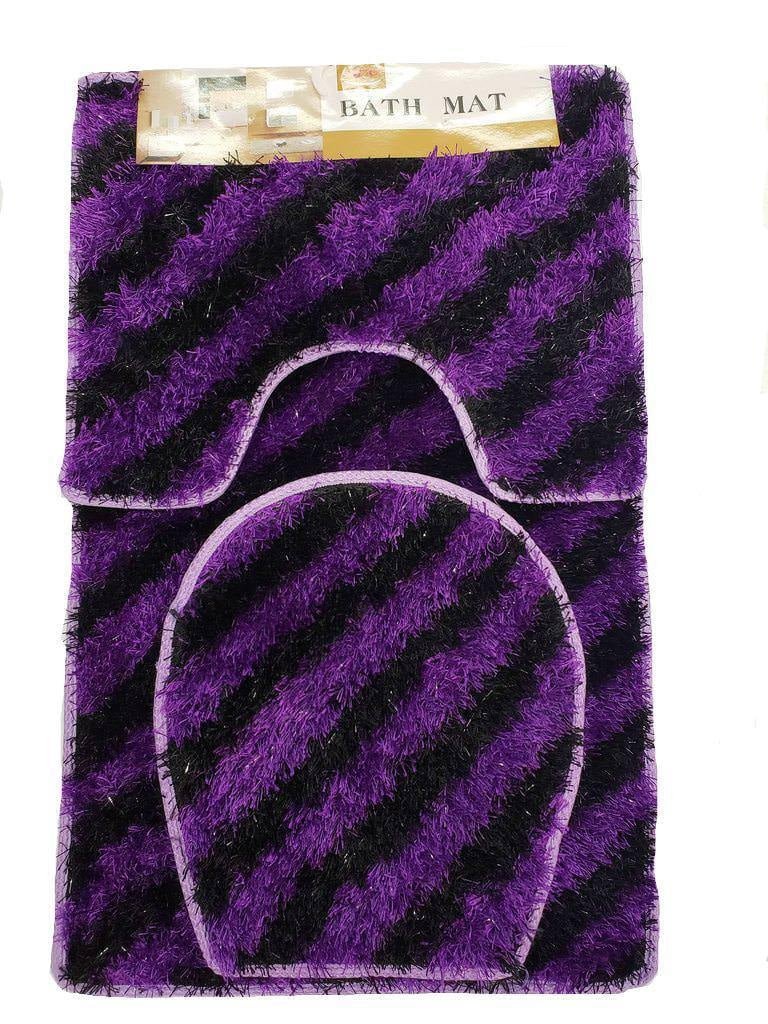 Luxury 3PC Soft Shaggy Purple Bath Set Bath Mat Toilet Cover Contour