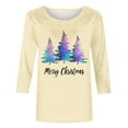 thumbnail image 4 of asdoklhq Christmas Plus Size Sweaters for Women's Christmas Printed Round Neck 3/4 Sleeve T-shirt Loose Top Long Sleeve Round Neck Top/Shirt Beige 4X, 4 of 5