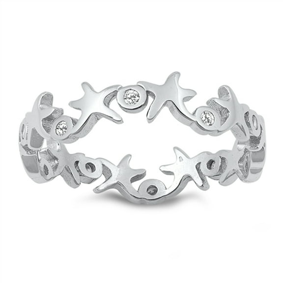 White CZ Starfish XO Eternity Friendship Ring Sterling Silver Band 925 Jewelry Female Size 9