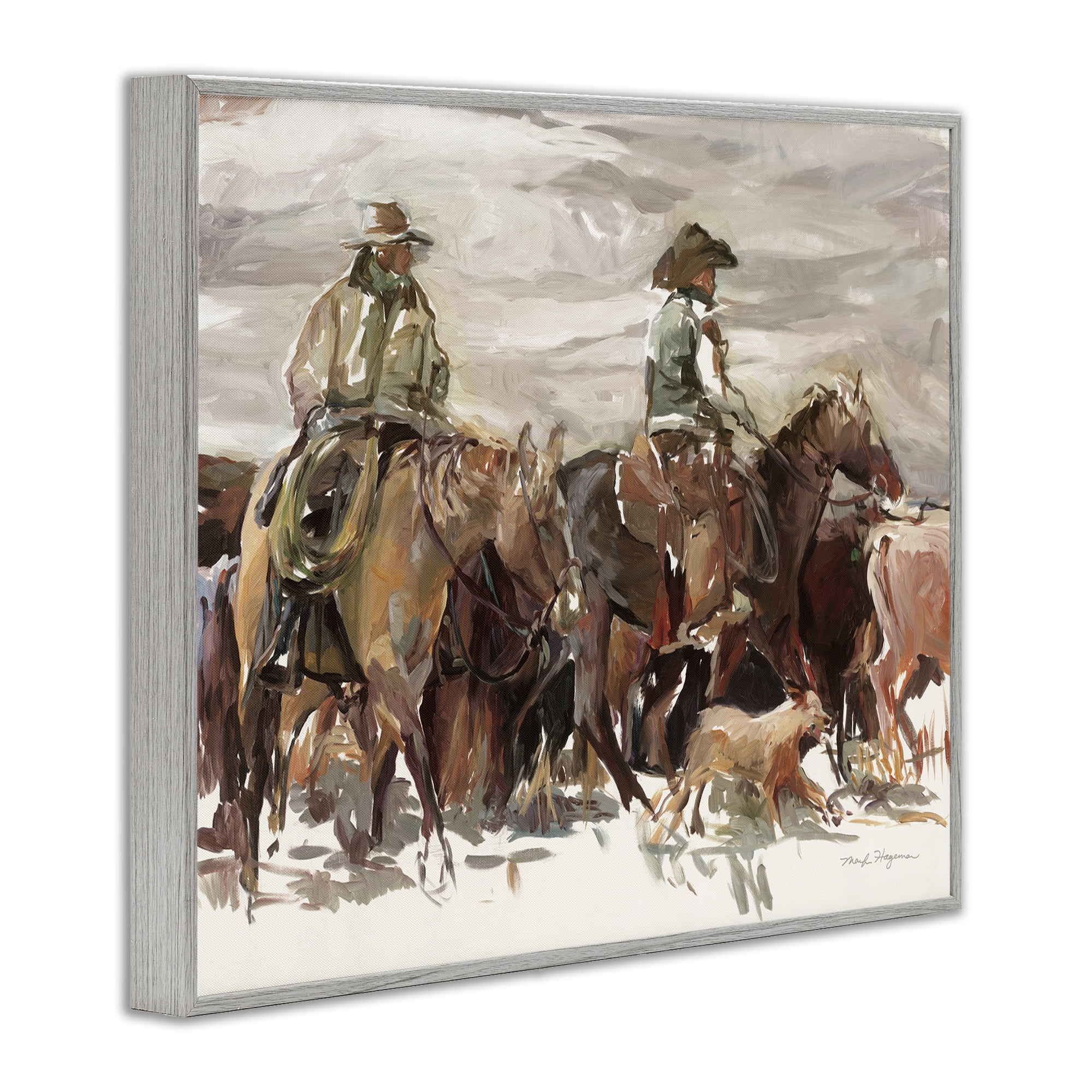 Stupell Industries Round Up Cowboys Animals & Insects Painting Gray Framed Art Print Wall Art, 20 x 16