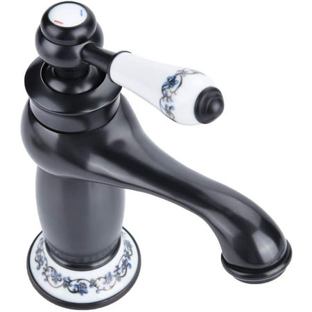 

Ceramic Antique Brass Bathroom Sink Faucet Blue And White Porcelain Long Neck Vintage Faucet Single Handle Sink Kitchen Kitchen Cold / Hot Water Faucet (Black)