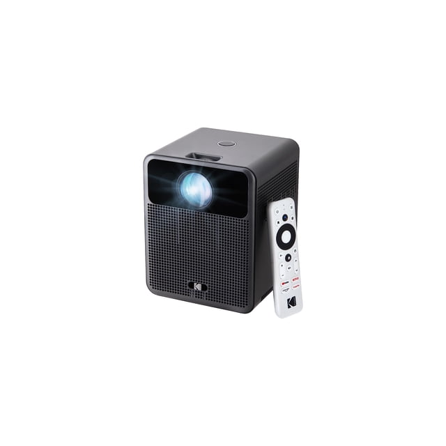 Proyector inteligente KODAK FLIK HD10 | Sistema de proyección de video Android TV 1080P FHD con Asistente de Google, Wi-Fi, Bluetooth 5.0, HDMI, USB, Aux y parlantes duales de 5 W incorporados | iOS y