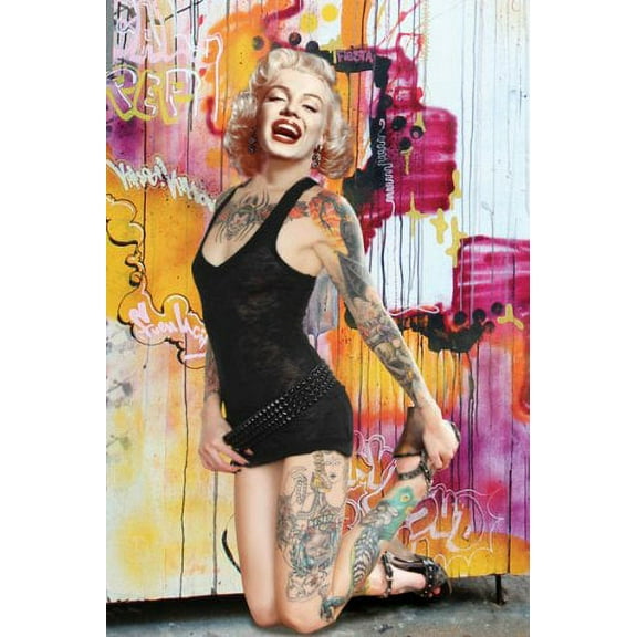 Marilyn Monroe Poster With Sexy Tattoo Behind Graffiti Wall 24" x 0.05" Poster, by HSE USA