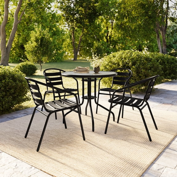Flash Furniture 4 Pack Black Metal Restaurant Stack Chair with Aluminum Slats