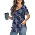 thumbnail image 3 of McVanedy Women's Pleated Flare Top V Neck Button Plus Size Short Sleeve Top M-4XL, 3 of 9