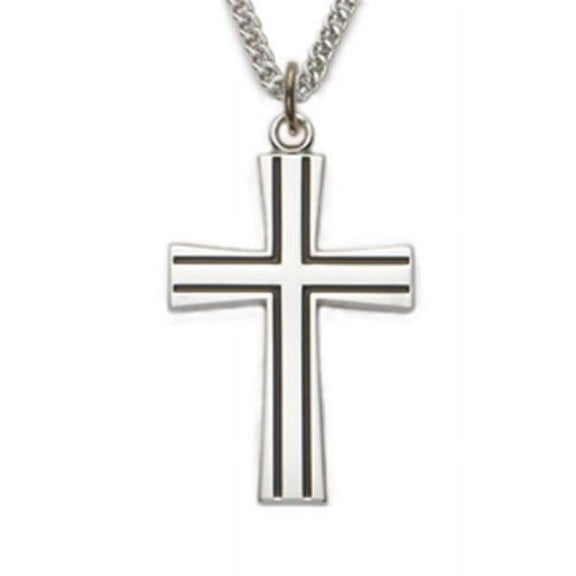 Mcvan L9228 24 in. Sterling Silver Large Cross with Black Epoxy